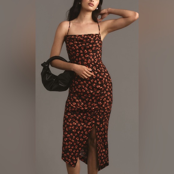 NWT Anthropologie Floral Cowl Back‎ Asymmetrical Midi Dress - 10 - Picture 2 of 15